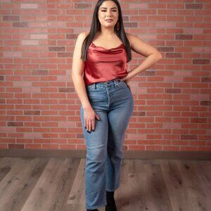 Burnt Orange Satin Cowl Neck Cami